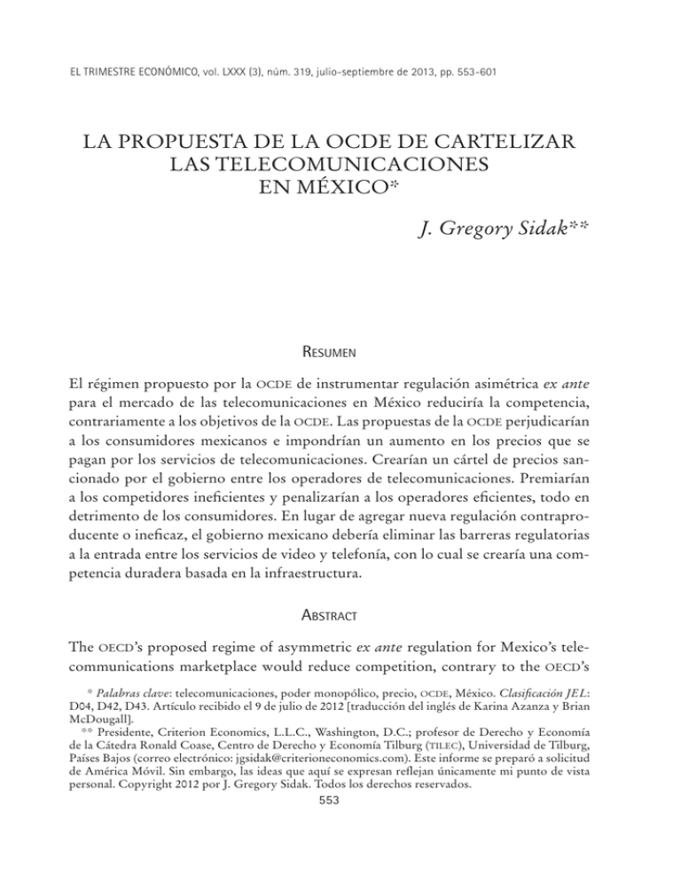 LA PROPUESTA DE LA OCDE DE CARTELIZAR LAS