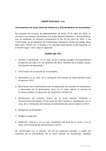 GRIÑÓ ECOLOGIC, S.A. Convocatoria de Junta General Ordinaria y