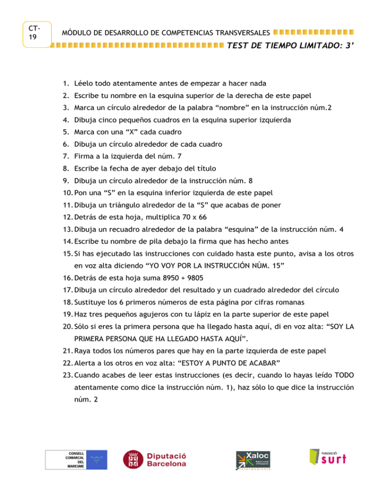 TEST DE TIEMPO LIMITADO: 3`
