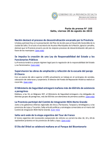 Nación destacó el proceso de descentralización encarado por la