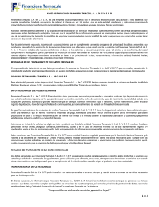 AVISO DE PRIVACIDAD FINANCIERA TAMAZULA S. A. DE