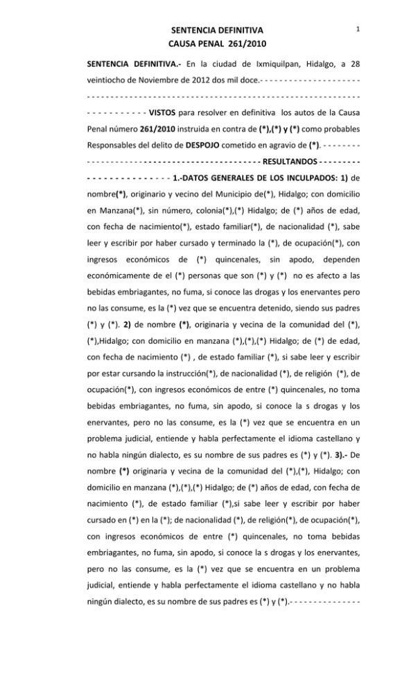 sentencia definitiva causa penal 261/2010