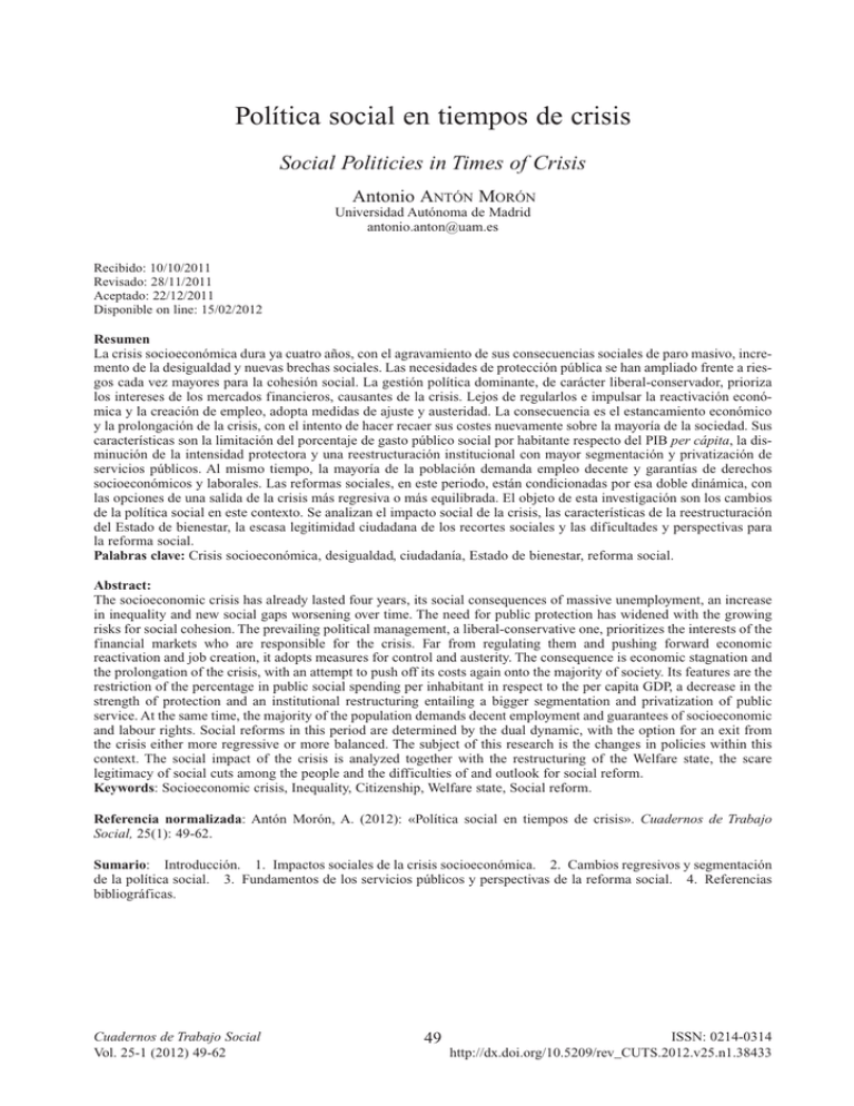 Política social en tiempos de crisis