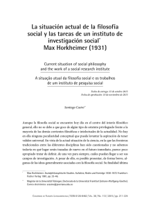 La situación actual de la filosofía social y las tareas de un instituto