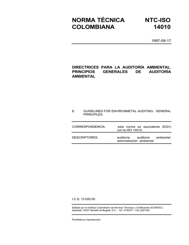 NORMA TÉCNICA NTC-ISO COLOMBIANA 14010