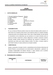 1 sílabo de derecho romano - Universidad Autónoma del Perú