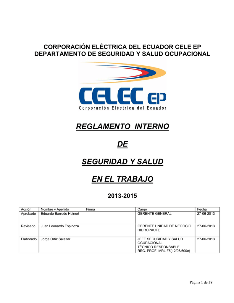 Reglamento Interno De Seguridad Y Salud En El Trabajo 2273