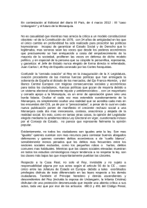 En contestación al Editorial del diario El País, de 4 marzo 2012 : El