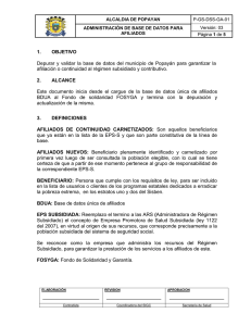 admin base de datos afiliados - Alcaldía Municipal de Popayán