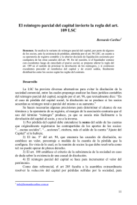 Carlino - El reintegro parcial del capital invierte la regla del art. 109