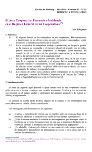 El Acto Cooperativo, Presencia e Incidencia en el Régimen Laboral