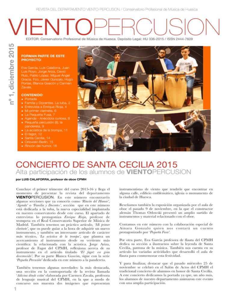 Revista Vientopercusión Nº 1 Conservatorio Profesional De Música