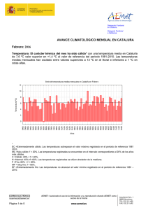 Febrero: 2016 AVANCE CLIMATOLÓGICO MENSUAL EN CATALUÑA