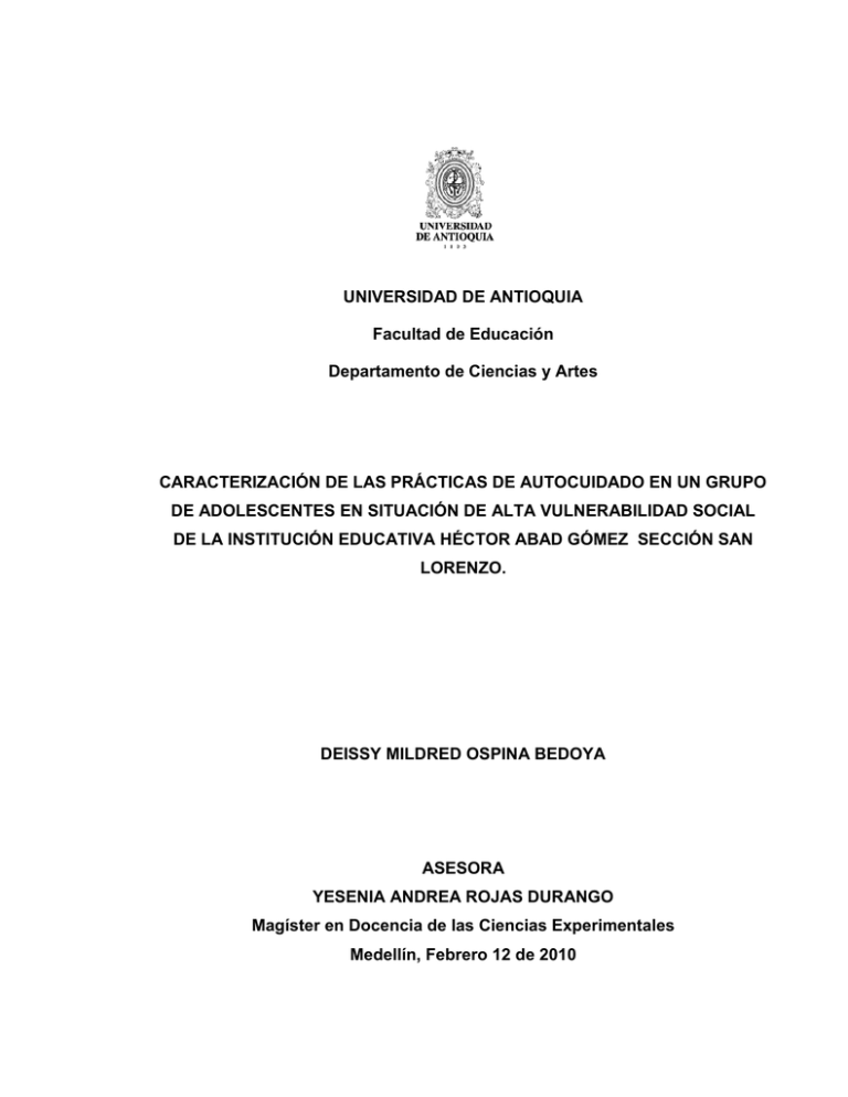 UNIVERSIDAD DE ANTIOQUIA Facultad De Educación