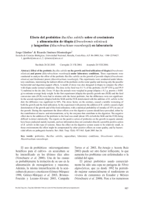Effect of the probiotic Bacillus subtilis on the growth and food