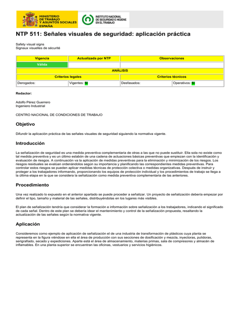 NTP 511 Señales visuales de seguridad aplicación NTP 511 Señales visuales de seguridad aplicación