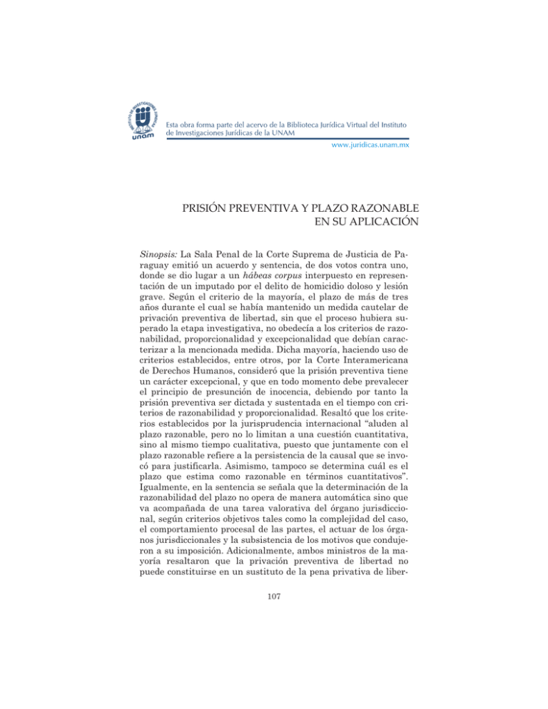 PRISIÓN PREVENTIVA Y PLAZO RAZONABLE EN SU APLICACIÓN