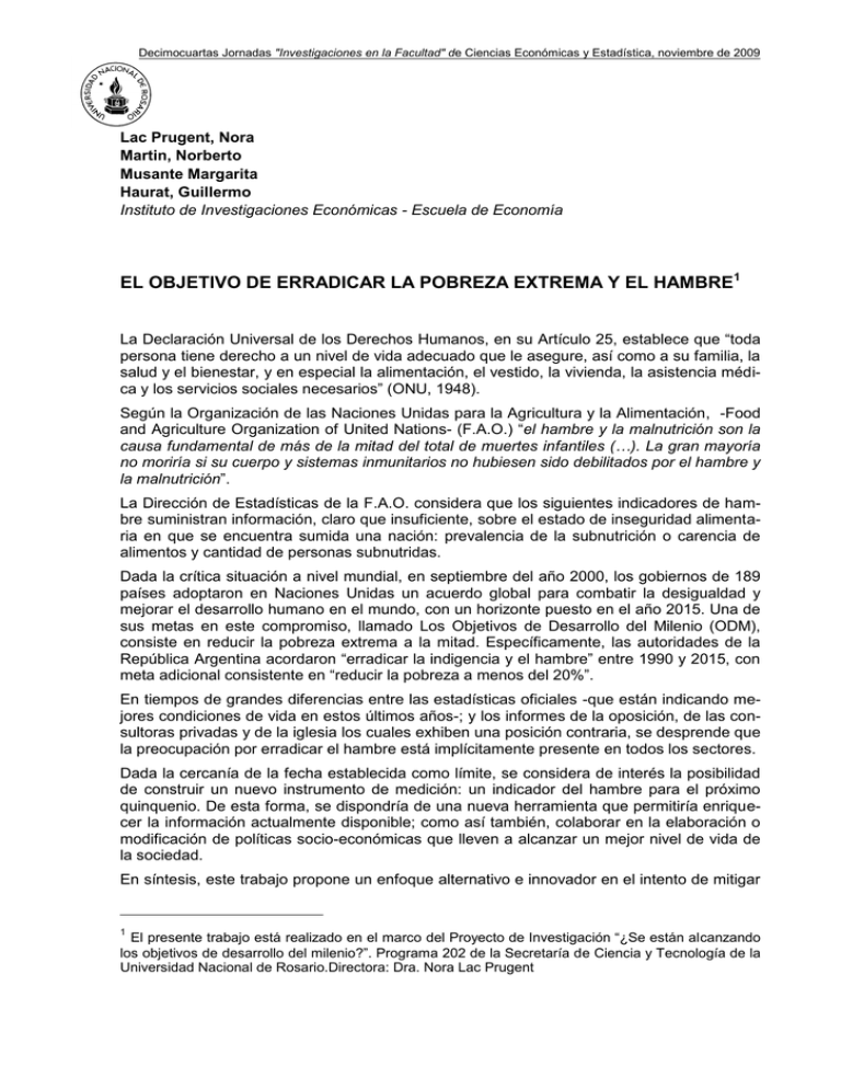el objetivo de erradicar la pobreza extrema y el hambre