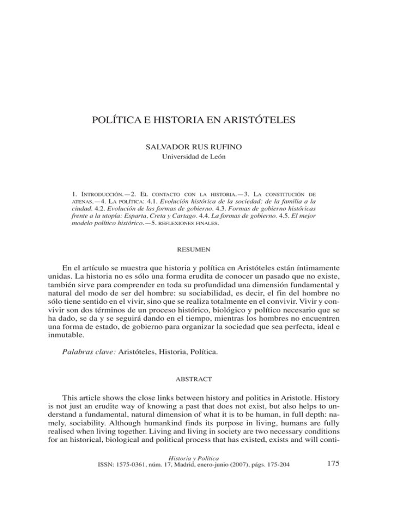 POLÍTICA E HISTORIA EN ARISTÓTELES