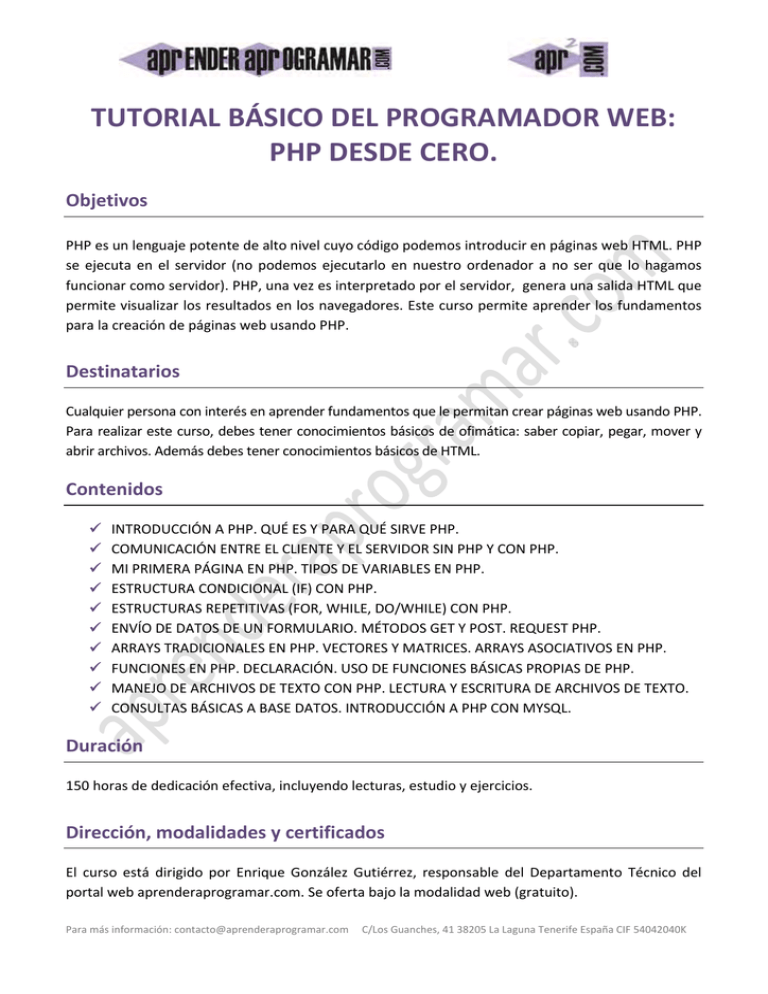 TUTORIAL BÁSICO DEL PROGRAMADOR WEB: PHP DESDE CERO.