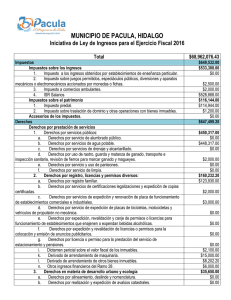 MUNICIPIO DE PACULA, HIDALGO Iniciativa de Ley de Ingresos