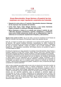 Grupo Bancolombia, Grupo Nutresa y Ecopetrol las tres empresas