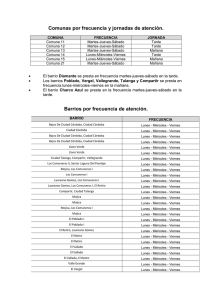 Comunas por frecuencia y jornadas de atención. Barrios por