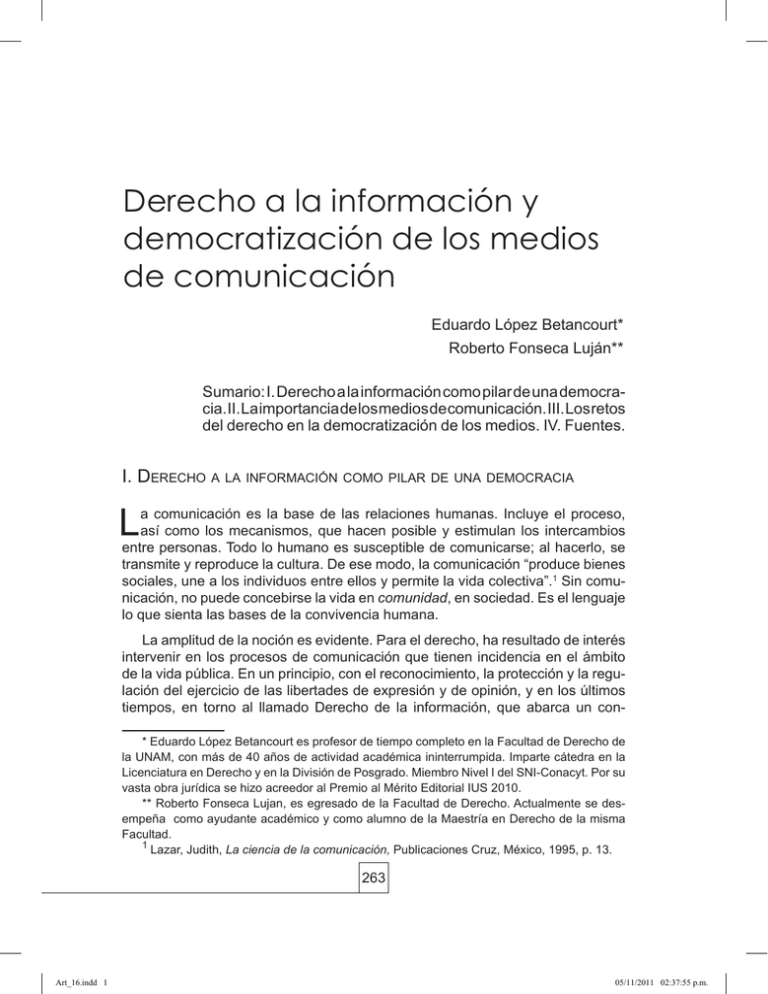 Derecho A La Informaci n Y Democratizaci n De Los Medios De