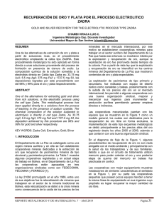 recuperaci&oacute;n de oro y plata por el proceso electrolitico zadra
