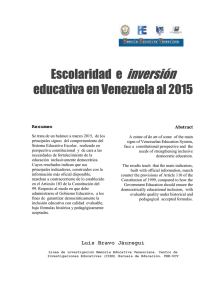 La Escolaridad e Inversión Educativa en Venezuela al 2015