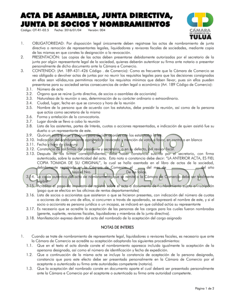 Acta De Asamblea Jd Js Nombramiento