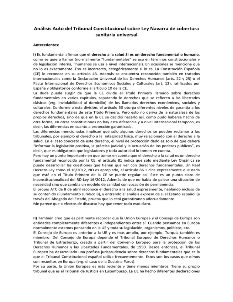 Análisis Auto Del Tribunal Constitucional Sobre Ley Navarra De