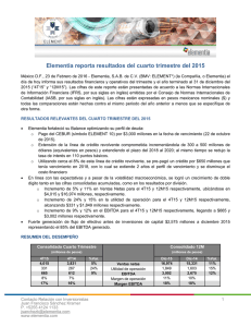 Elementia reporta resultados del cuarto trimestre del 2015