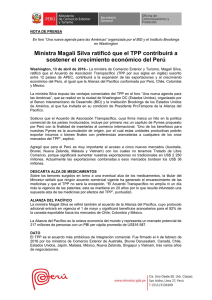 Ministra Magali Silva ratificó que el TPP contribuirá a sostener el