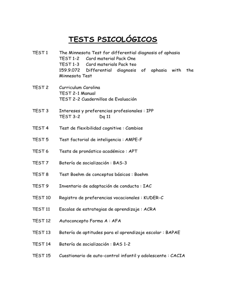 TESTS PSICOLÓGICOS