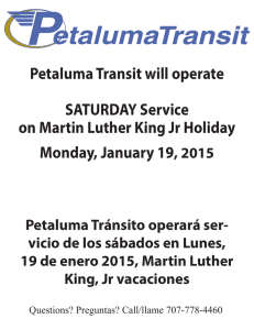 Petaluma Transit will operate SATURDAY Service on Martin Luther