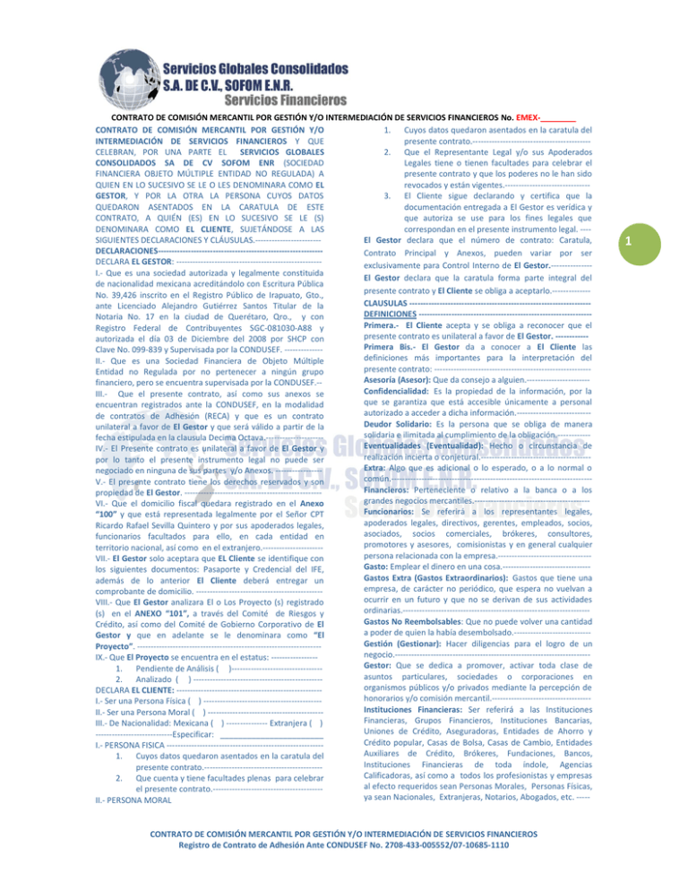 CONTRATO DE COMISIÓN MERCANTIL POR GESTIÓN