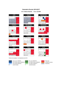 Calendario Escolar 2016-2017 Julio Agosto Septiembre Octubre