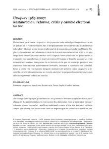 Uruguay 1985-2007: Restauración, reforma, crisis y cambio electoral