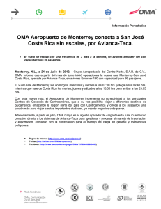 OMA Aeropuerto de Monterrey conecta a San José Costa Rica sin