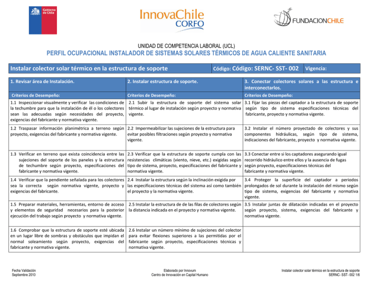 PERFIL OCUPACIONAL INSTALADOR DE SISTEMAS SOLARES