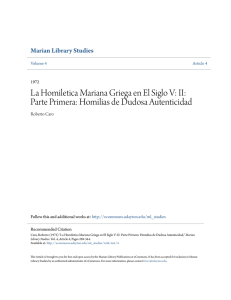 La Homiletica Mariana Griega en El Siglo V: II: Parte Primera