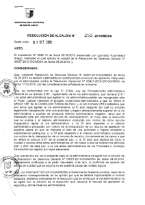 RESOLUCIÓN DE ALCALDÍA N° 2 b 2 -2010/MDSA