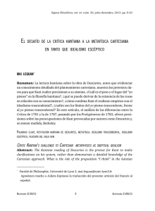 El desafío de la crítica kantiana a la metafísica cartesiana en tanto