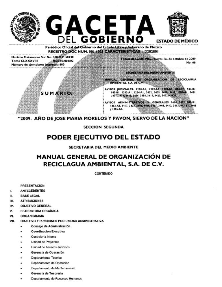 manual general de organización de reciclagua ambiental, sa de cv manual general de organización de reciclagua ambiental, sa de cv