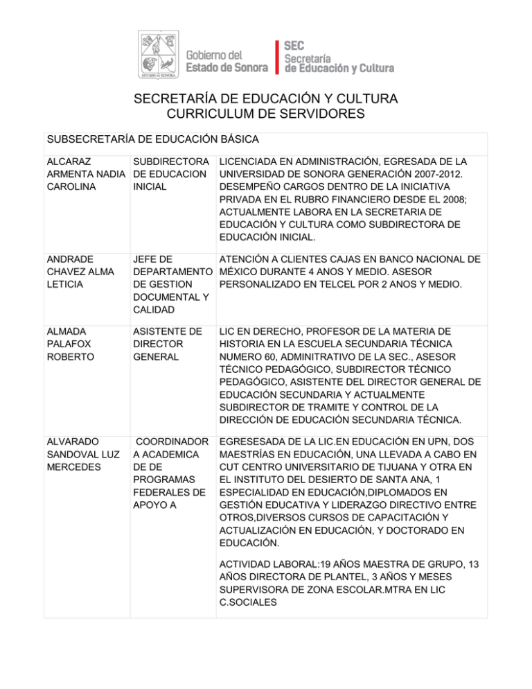 secretaría de educación y cultura curriculum de servidores