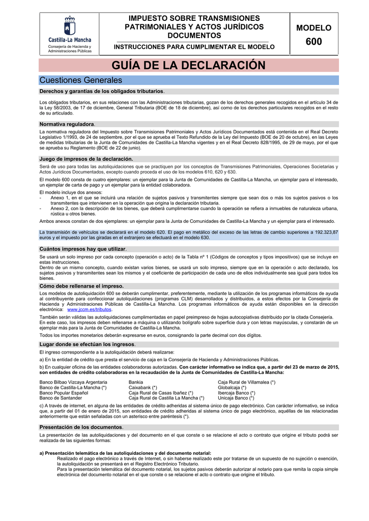 Instrucciones Modelo 620 Castilla La Mancha