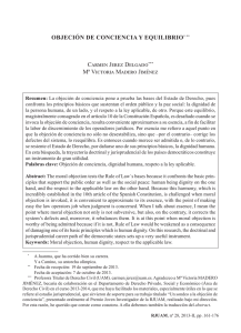 OBJECIÓN DE CONCIENCIA Y EQUILIBRIO* ** Carmen Jerez