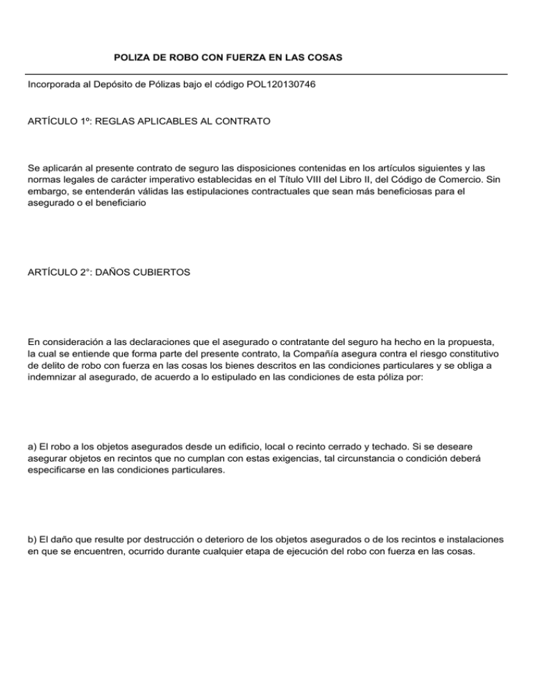 POLIZA DE ROBO CON FUERZA EN