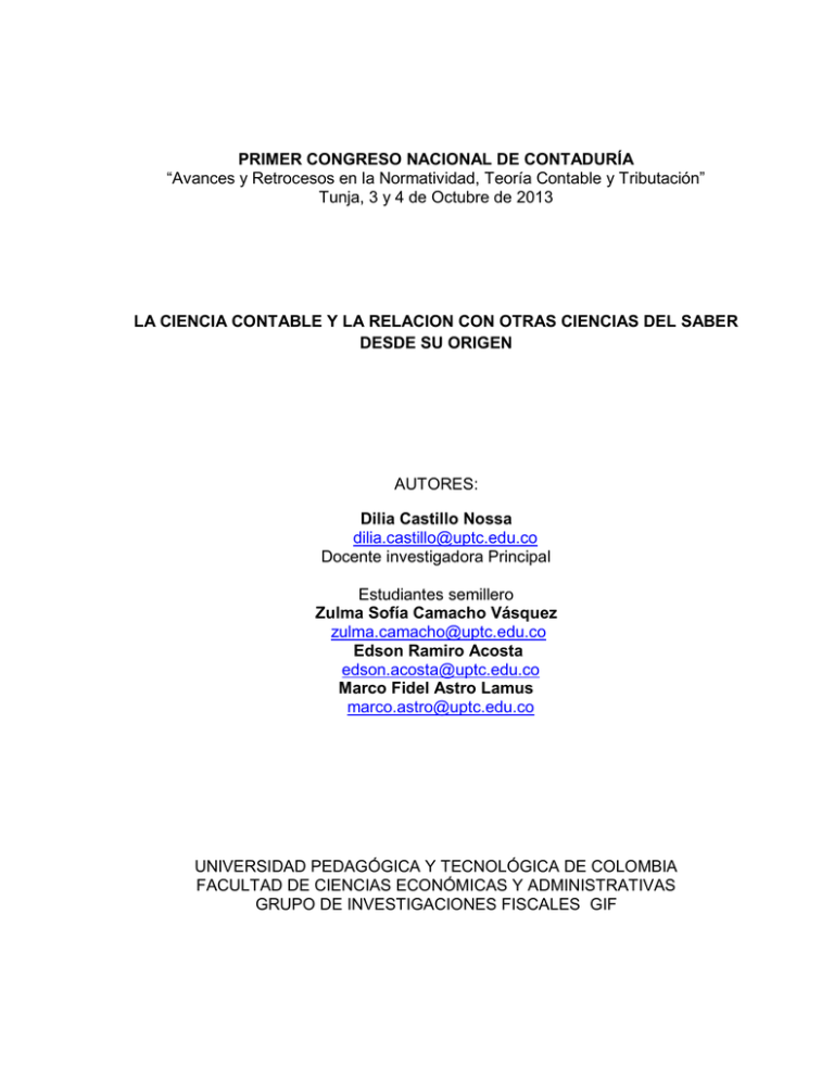 PRIMER CONGRESO NACIONAL DE CONTADUR A
